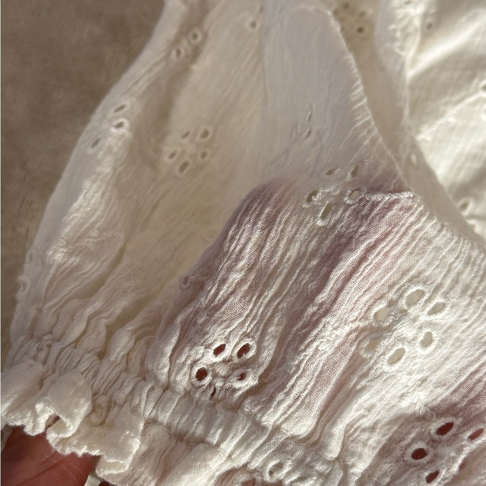 Free People Letters to Juliet Eyelet Ivory White Cotton Tie Back Top Small - Picture 8 of 10